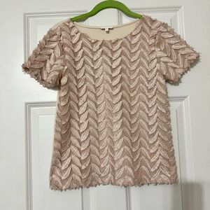 Anthropologie‎ Weston Wear Blush Pink Gold Leaf Textured Blouse Top Small S
